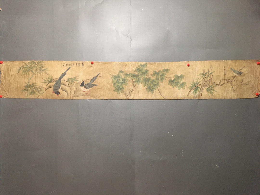 秘蔵 清代 冷枚 中国畫家 橫幅花鳥畫 畫片 手描き 絹布 古董品 古美術 中国古玩 骨董 古美味 GP01-02