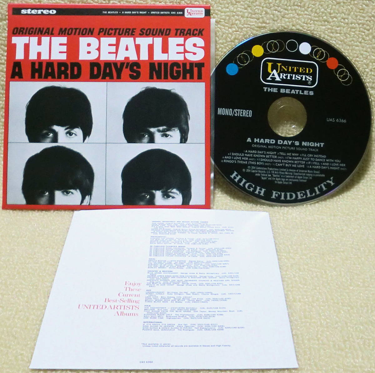 【2点で送料無料】CD ビートルズ Beatles Hard Day's Night US仕様US盤 紙ジャケ ステレオ＋モノラル オリジナル内袋※ディスクに曇りあり_画像1