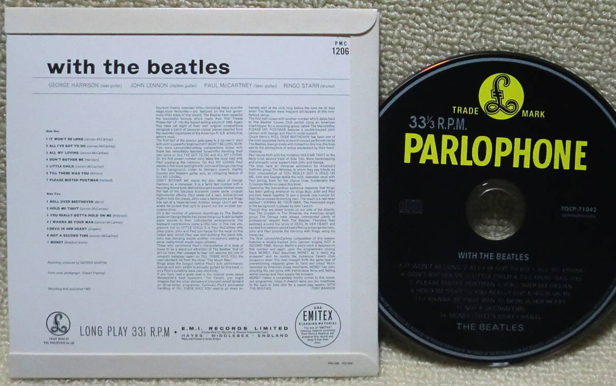 【2点で送料無料】CD ビートルズ With The Beatles 日本盤【モノラル】ボックスのバラ1点 リマスター 紙ジャケット復刻 共通内袋あり_画像2