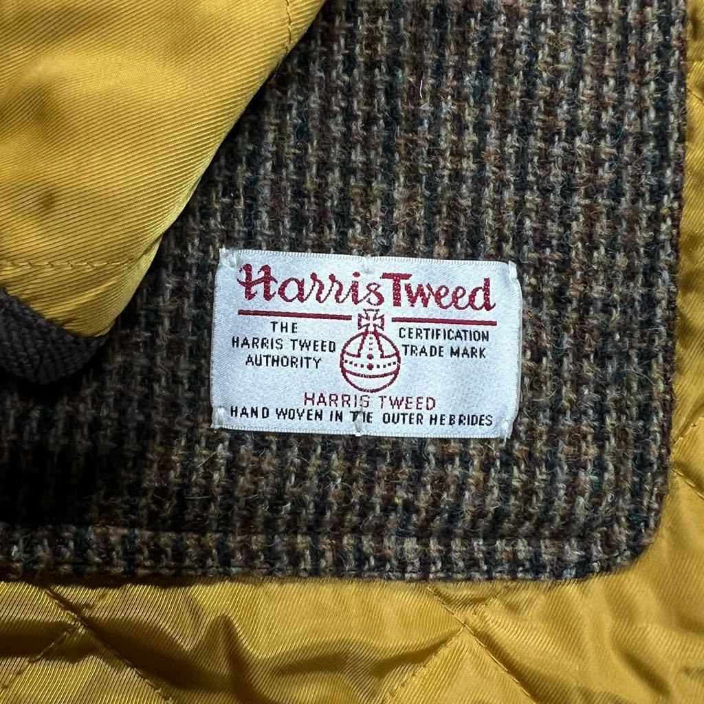 HERRINGBONE CLUB/ブラックウォッチ/ヘリンボーンクラブ/部分ハリスツイードHarris Tweed/フード付/キルティングコート　リバーシブル/L_画像9