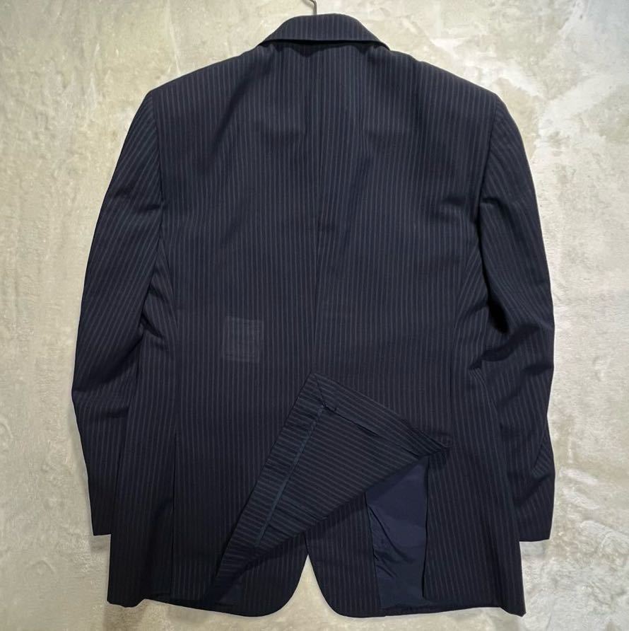 日本製　NINA RICCI Monsieur 2つボタン スーツ 90 A4(M程)背抜き　ネイビーストライプ ツータック 春夏　卒業入学　ビジネス_画像3