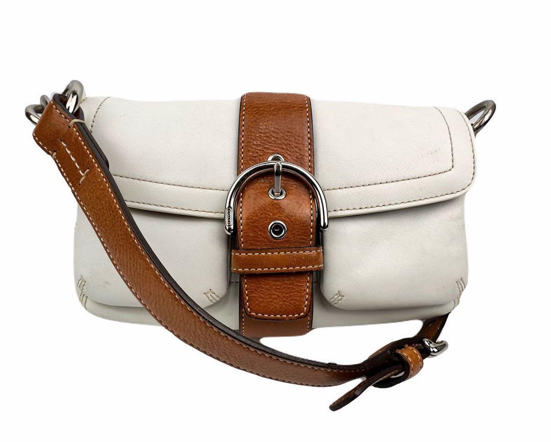  Coach COACH shoulder bag white Brown white leather tea color leather 2way D can metal fittings silver Logo charm Shoulder bag lady's 