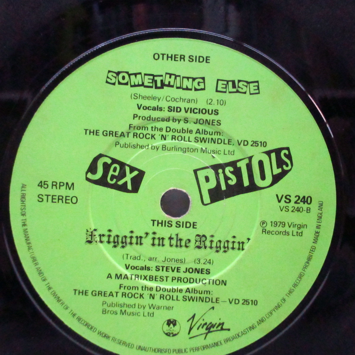 SEX PISTOLS-Something Else (UK \'79 repeated departure [ green labe] Flat center 7+ lustre . paper ja