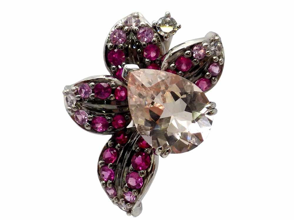 【楽ギフ_のし宛書】 モルガナイト サファイア ダイヤモンドトップ 750(WG)5.9g ソーティング付き Jewelry Morganite3.13ct Sapphire1.09ct Dia0.07ct Top サファイア