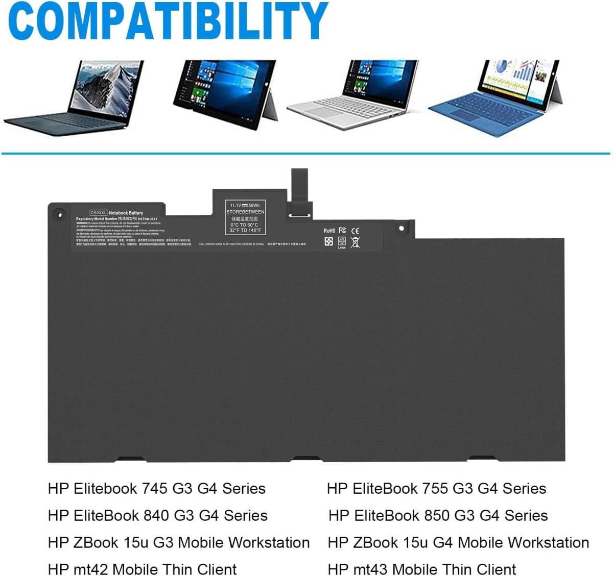 HASESS CS03 CS03XL Battery Compatible HP EliteBook 745 755 840 848 850 G3 G4 Series_画像2