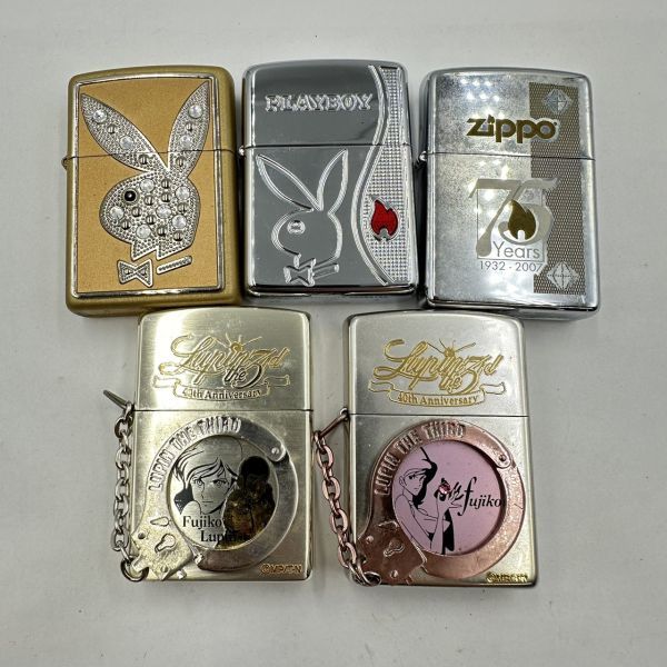 R120 まとめ Zippo ジッポー オイルライター 5点まとめセット ルパン三世 峰不二子 プレイボーイウサギ 喫煙具 箱付き 5点火花あり ①_画像1