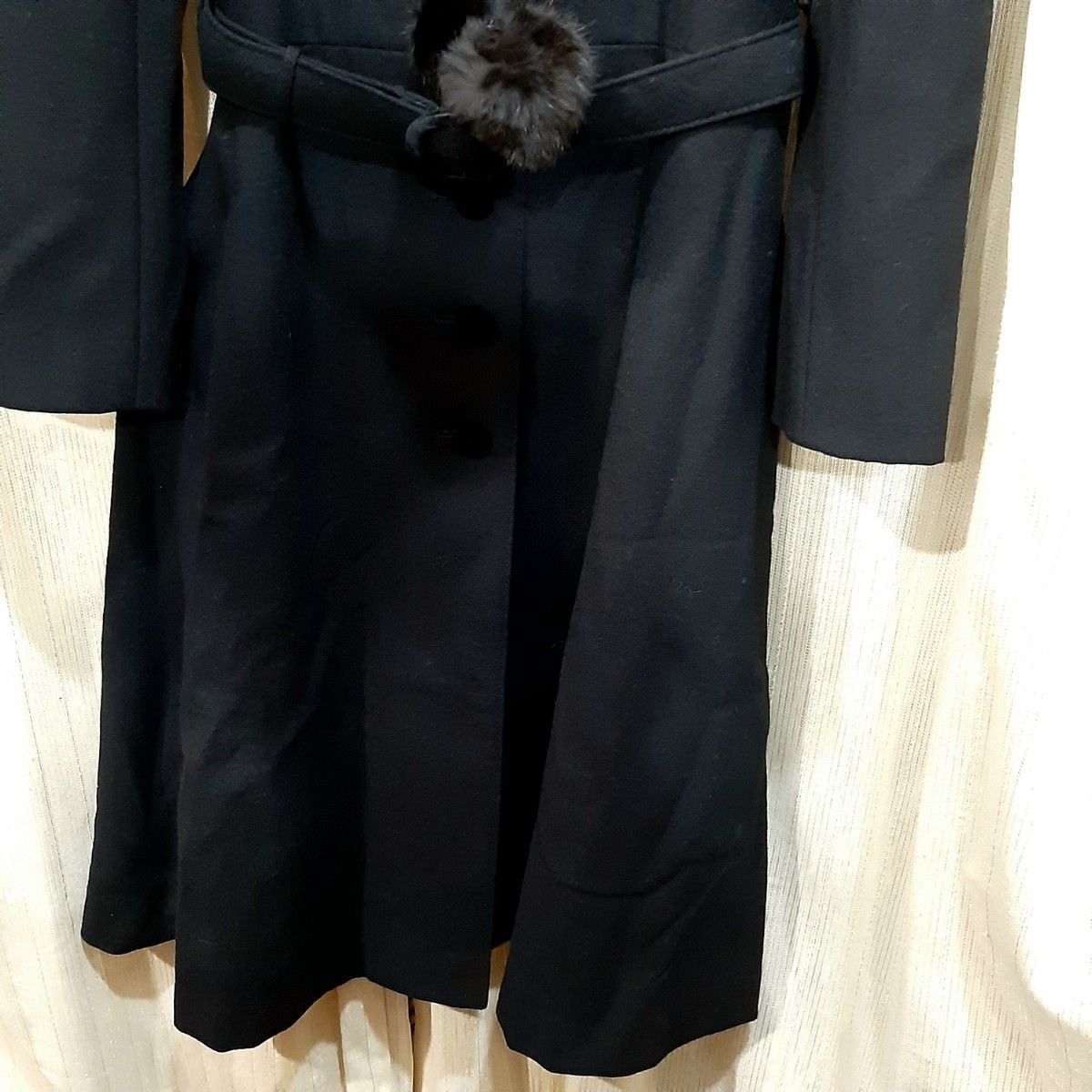 東京スタイル ロングコート 黒 S フード付き ベルト付き Aライン 冠婚葬祭 女の子 ガーリー コートドレス