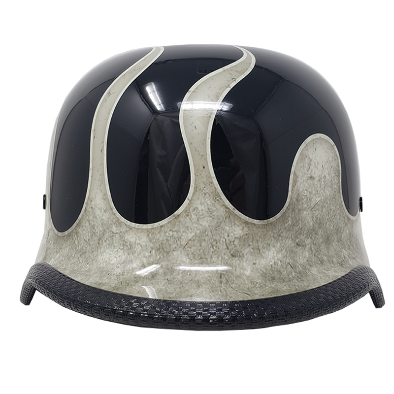 【Mサイズ】装飾用ハーフヘルメット「ジャーマン」 ブラック/アイボリーフレイム　（クイックリリース標準装着）_画像5