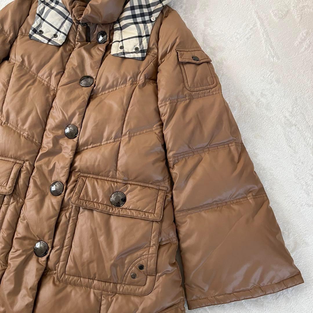 1円〜【美品/希少】BURBERRY BLUE LABEL　バーバリーブルーレーベル　ダウンジャケット　ノバチェック　キャメル　40　Lサイズ_画像3