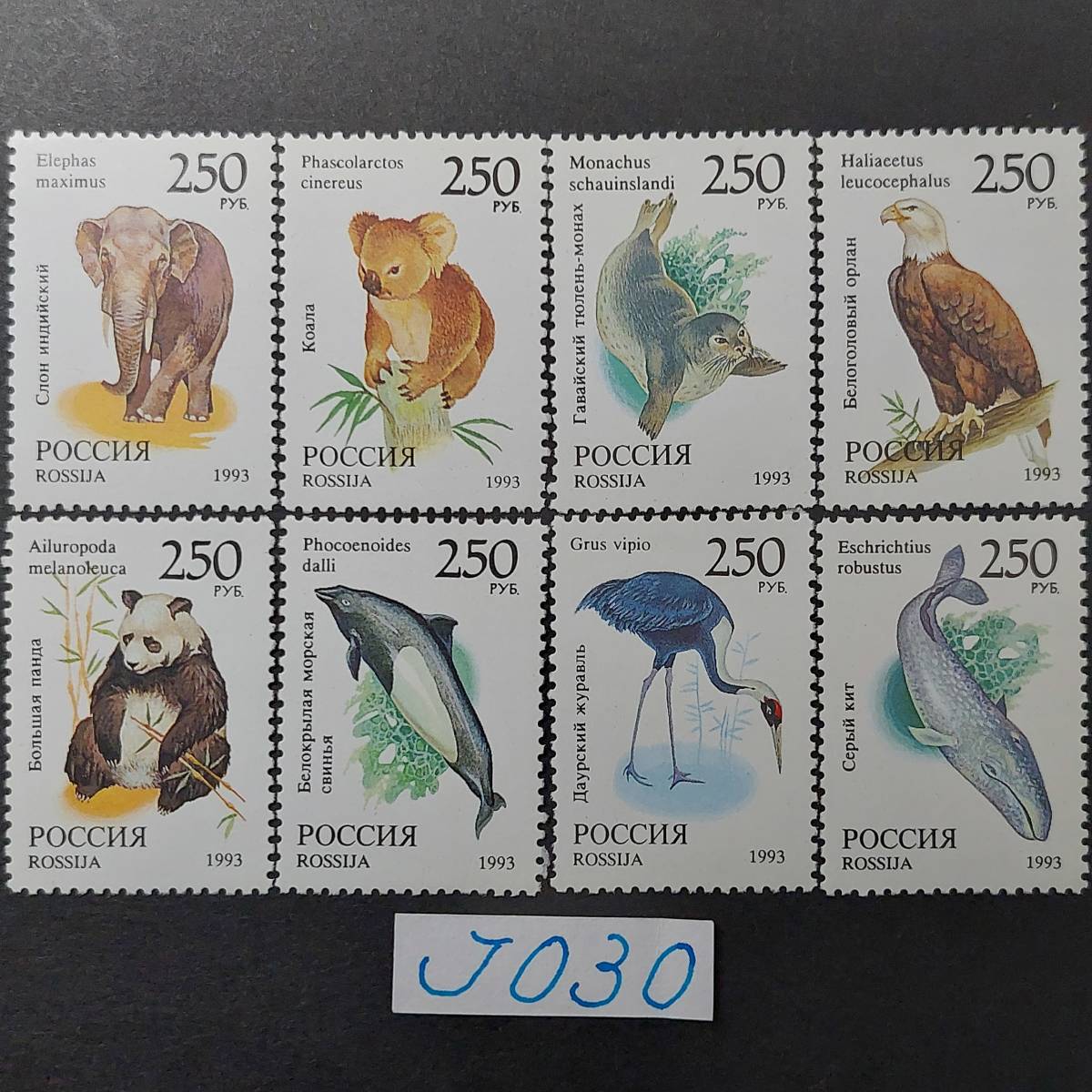 J030 ロシア切手「世界の動物切手8種完」1993年発行　未使用_画像1