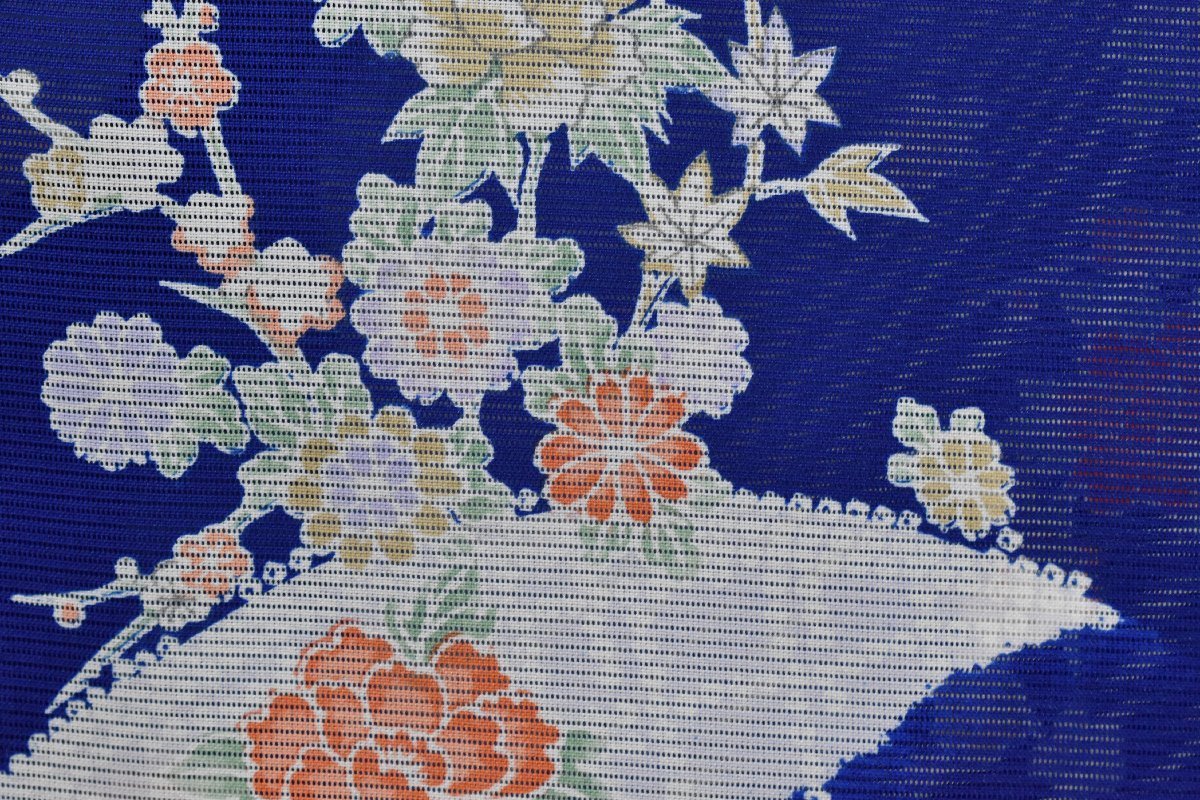  summer kimono fine pattern light thing blue color flower .. stylish length 147cm sleeve length 63cm