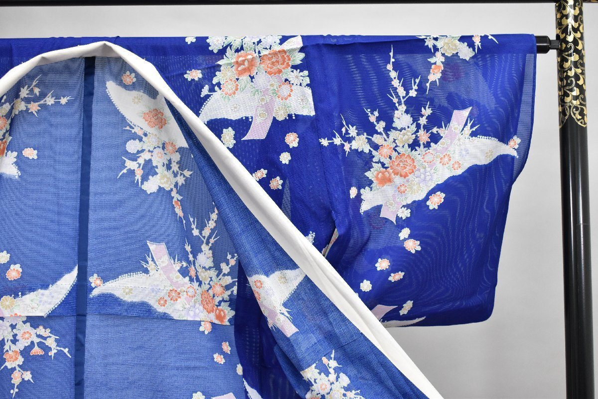  summer kimono fine pattern light thing blue color flower .. stylish length 147cm sleeve length 63cm