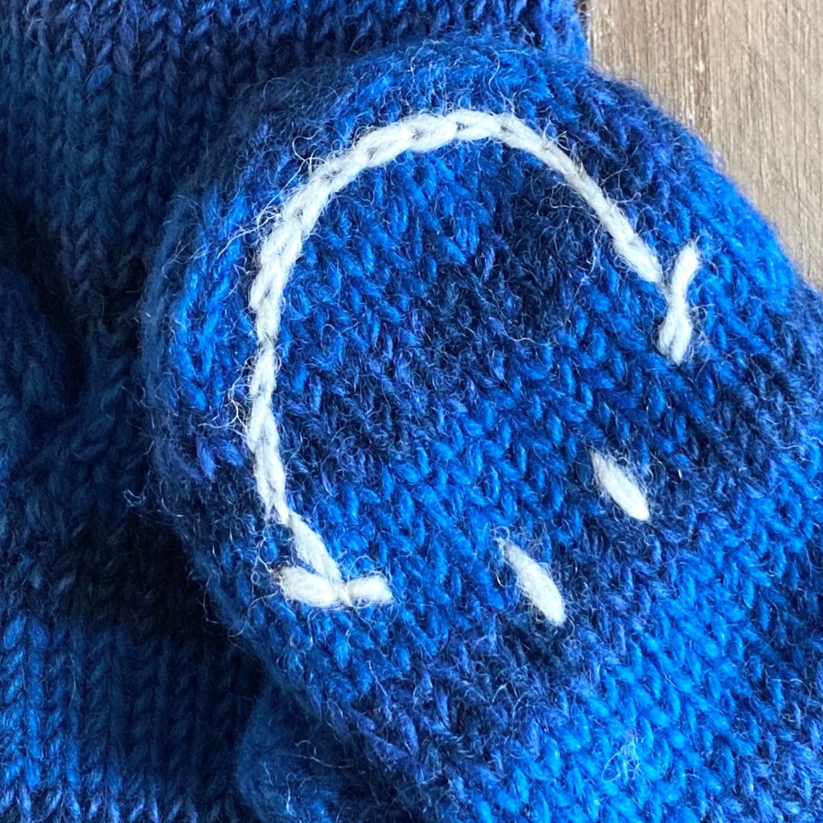 ①ミトン手袋 ニット 手編み グローブ 防寒対策 保温 スマイリー スマイル ニコちゃん ネイビー エスニック ネパール製