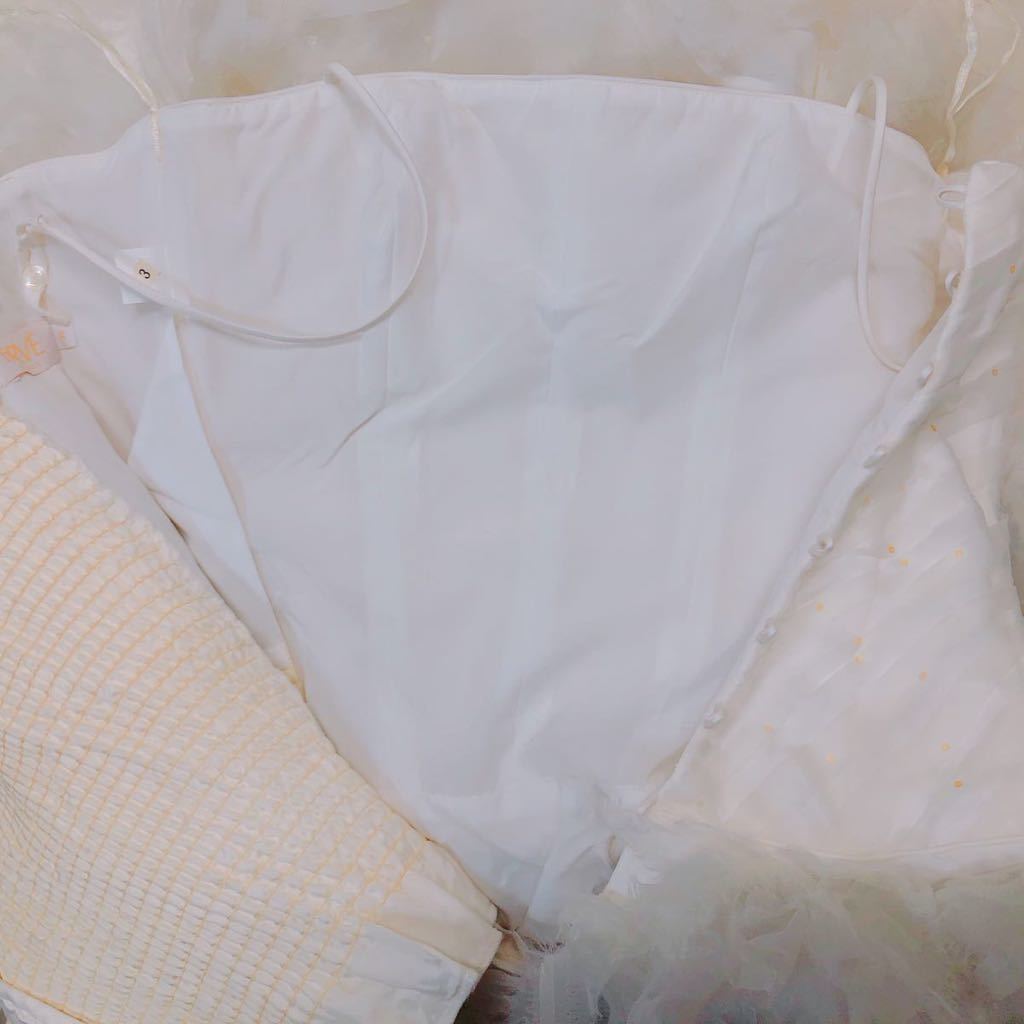 125【中古】Wedding Dress COLOR DRESS ウェディングドレス カラードレス FX677 オフホワイト 9-13T シンプル フリル ビジュー 現状品_画像9