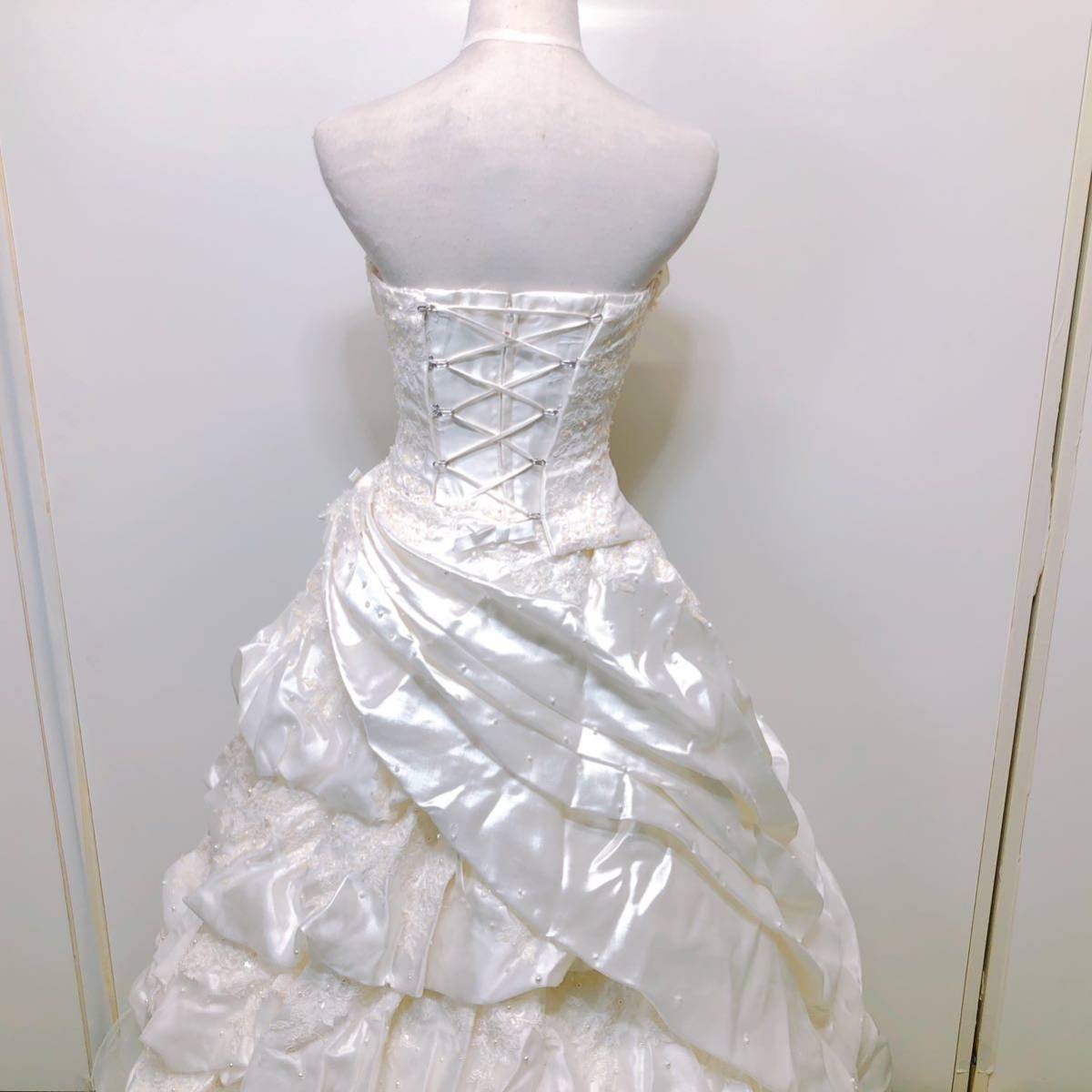 87【中古】Wedding Dress COLOR DRESS ウェディングドレス カラードレス FW998 オフホワイト 7-9 フラワーモチーフ ビジュー レース 現状品_画像7