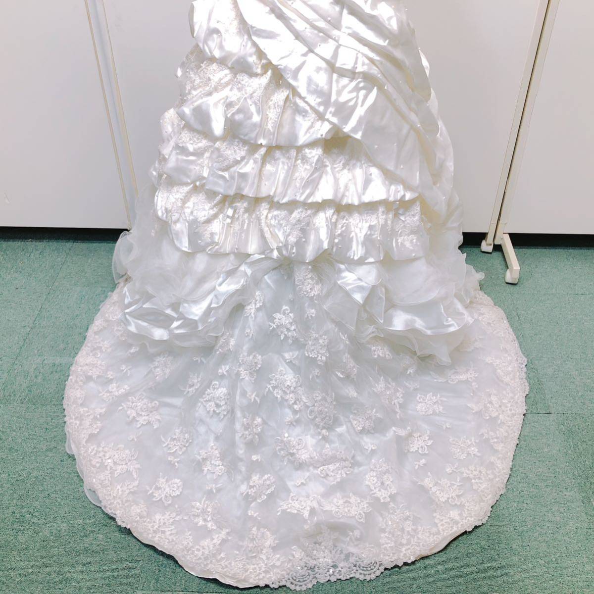 87【中古】Wedding Dress COLOR DRESS ウェディングドレス カラードレス FW998 オフホワイト 7-9 フラワーモチーフ ビジュー レース 現状品_画像8