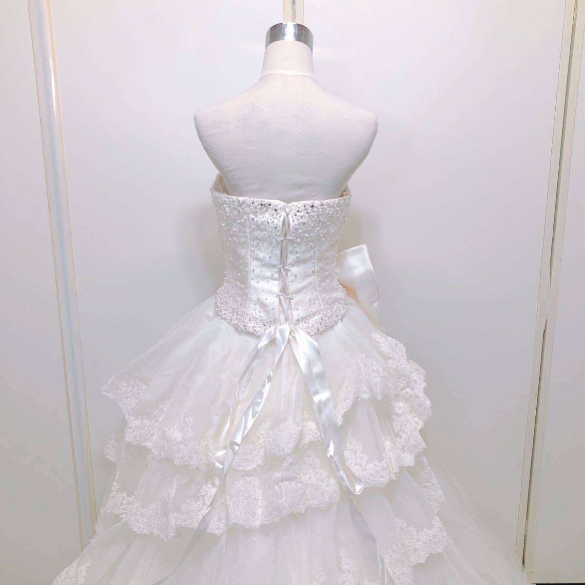 88【中古】Wedding Dress COLOR DRESS ウェディングドレス カラードレス FB065 オフホワイト 13-15TT リボンモチーフ ビジュー 現状品 _画像6