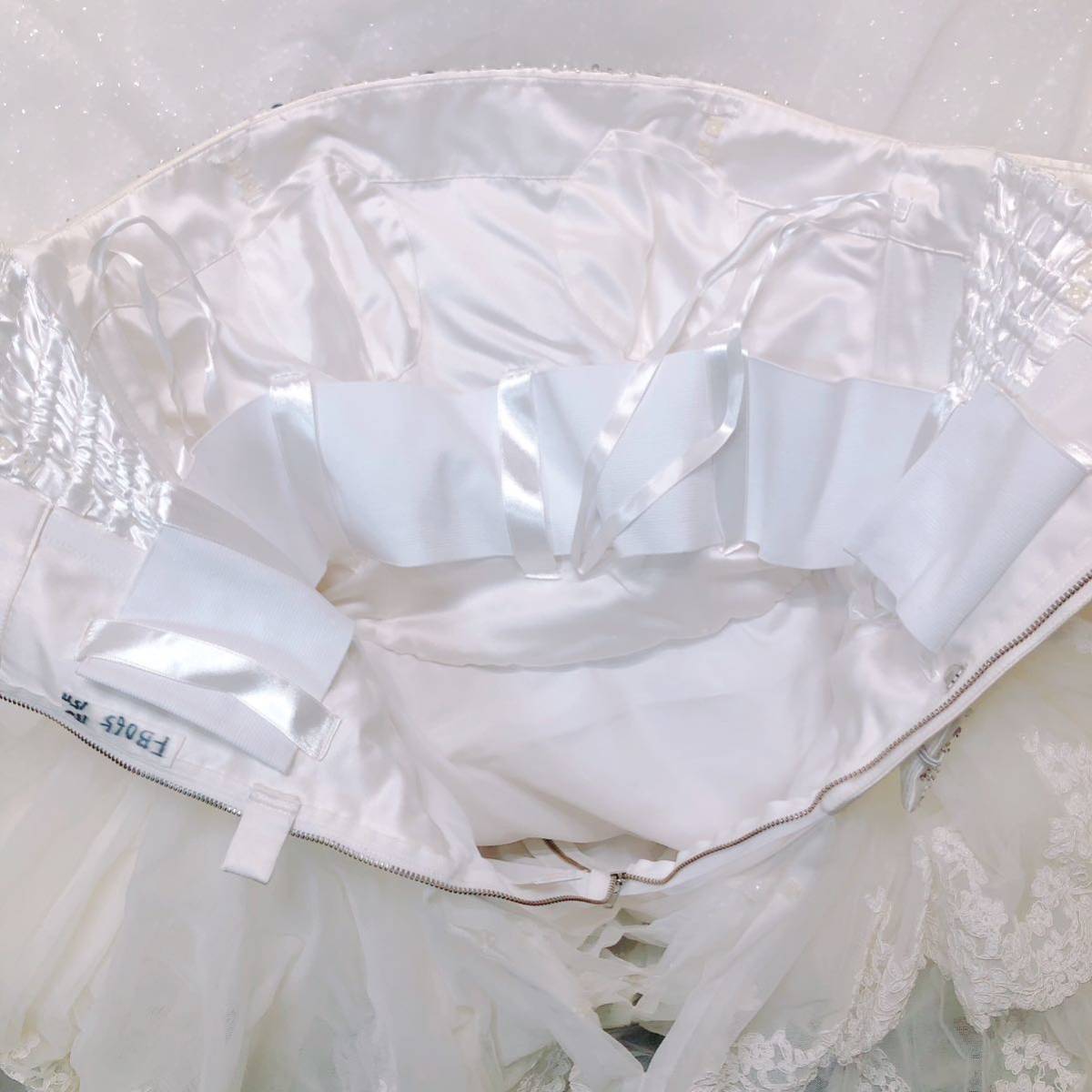 88【中古】Wedding Dress COLOR DRESS ウェディングドレス カラードレス FB065 オフホワイト 13-15TT リボンモチーフ ビジュー 現状品 _画像10