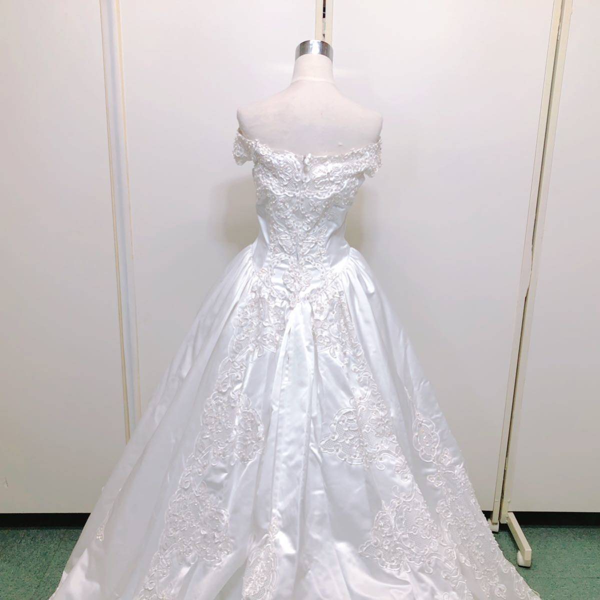 49【中古】Wedding Dress COLOR DRESS ウェディングドレス カラードレス FX846 オフホワイト フラワーモチーフ レース パール 現状品_画像7