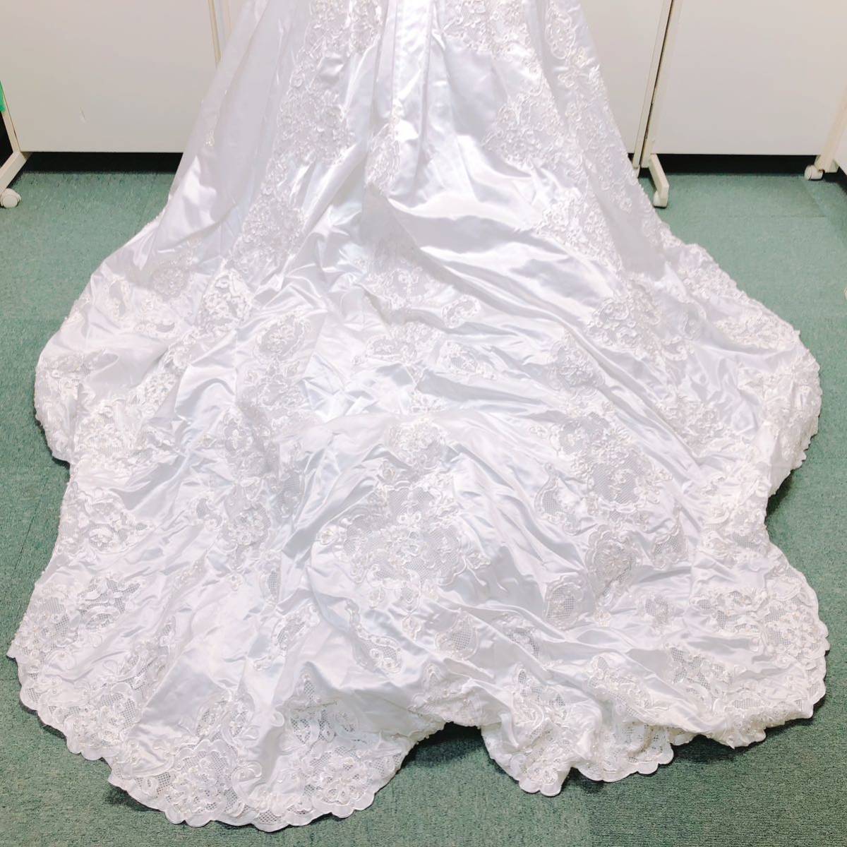 49【中古】Wedding Dress COLOR DRESS ウェディングドレス カラードレス FX846 オフホワイト フラワーモチーフ レース パール 現状品_画像8