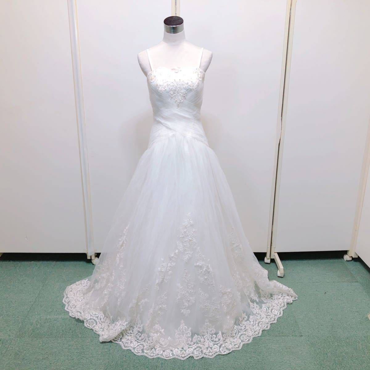 124【中古】Wedding Dress COLOR DRESS ウェディングドレス カラードレス FA010 オフホワイト 7-9TTフラワーモチーフ ビジュー 現状品_画像1
