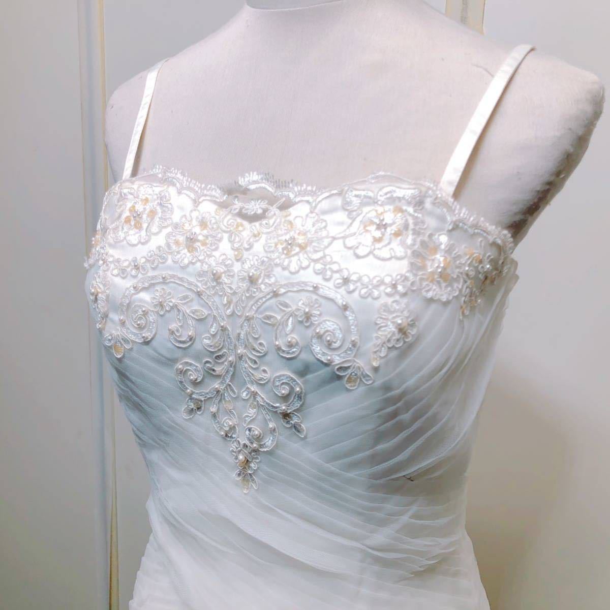 124【中古】Wedding Dress COLOR DRESS ウェディングドレス カラードレス FA010 オフホワイト 7-9TTフラワーモチーフ ビジュー 現状品_画像2