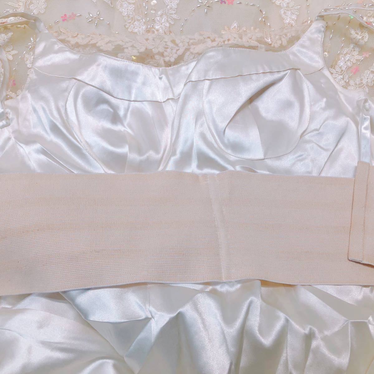 144【中古】Wedding Dress COLOR DRESS ウェディングドレス カラードレス FM422 オフホワイト 7TTT フラワーモチーフ ビジュー 現状品_画像9