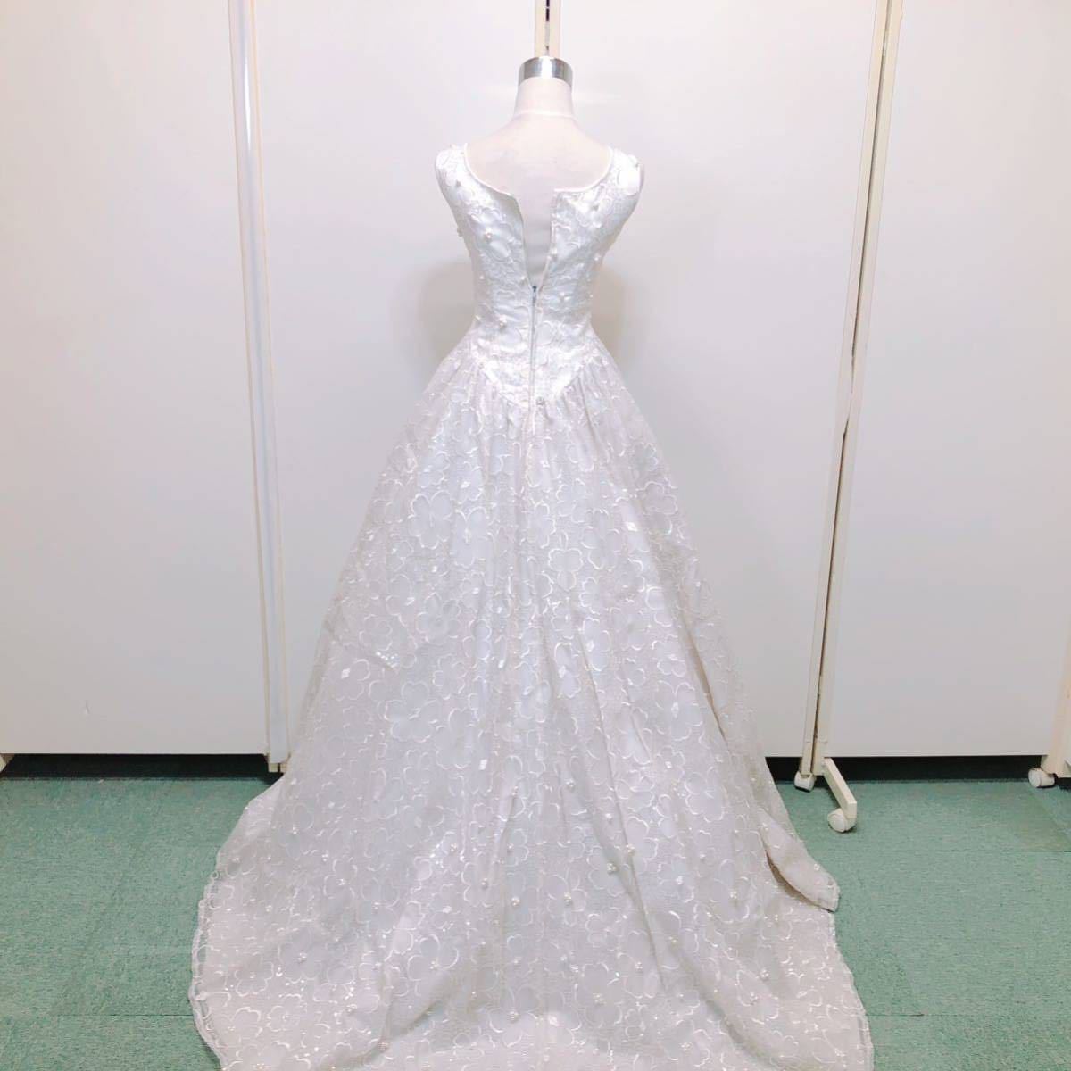146【中古】COLOR DRESS ウェディングドレス カラードレス FV003 オフホワイト 9TT フラワーモチーフ 刺繍 パール 現状品_画像5