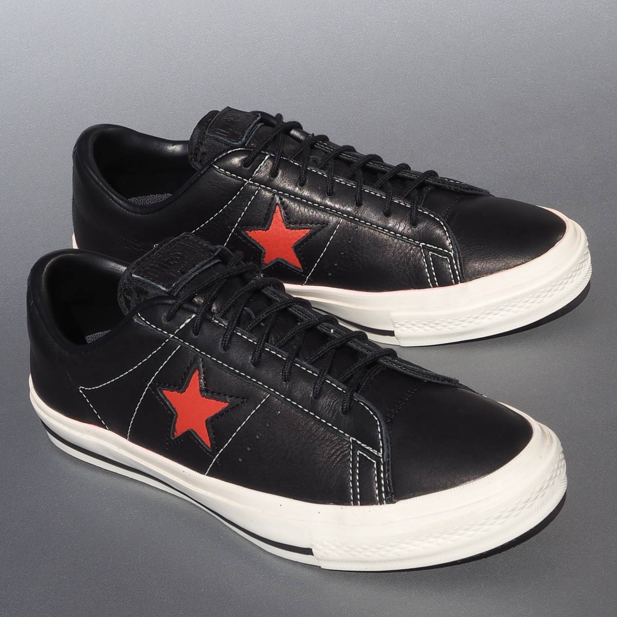 美品!! US 8 1/2 / 27cm 希少カラー!! 限定converse ワンスター ソフトレザー 黒x赤 ONE STAR