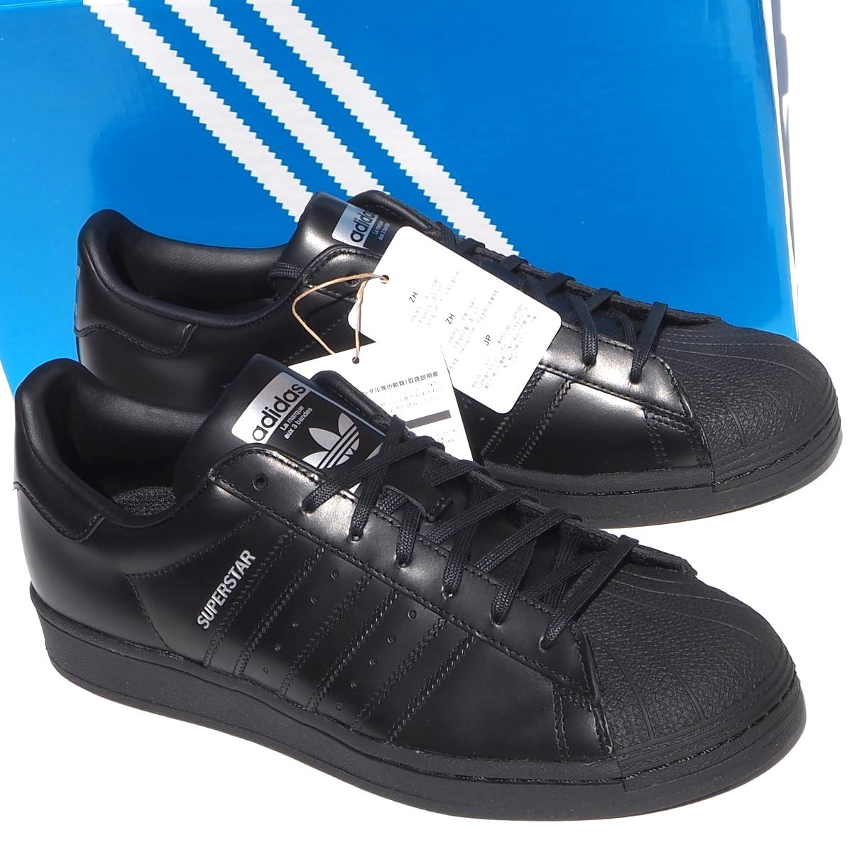 デッド!! US 10 / 28cm 新品 23年製 adidas SUPERSTAR スーパースター 黒x銀 ガラスレザー 天然皮革_画像1