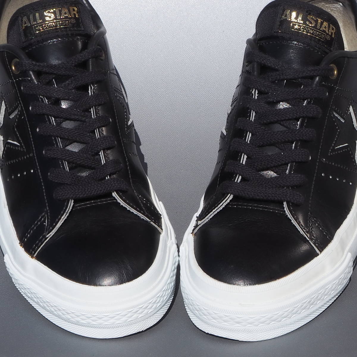 美品!! US 7 1/2 / 26cm 日本製 converse ワンスター 黒x黒 金刺繍タグ レザー MADE IN JAPAN ONE STAR