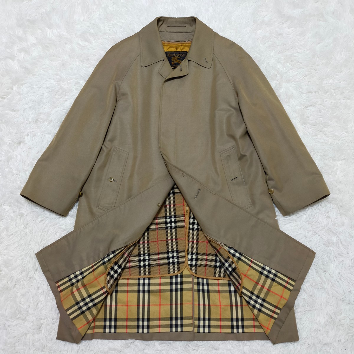 BURBERRY　バーバリー　ステンカラーコート　ノバチェック　大きいサイズ　ウールライナー付き　シルク混　絹　XL相当　ブラウン　ゴールド