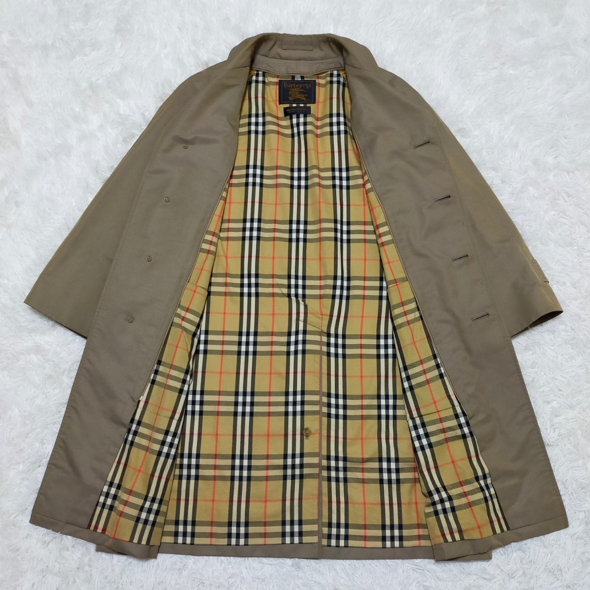 BURBERRY バーバリー ステンカラーコート ノバチェック 大きいサイズ ウールライナー付き シルク混 絹 XL相当 ブラウン ゴールドの画像6