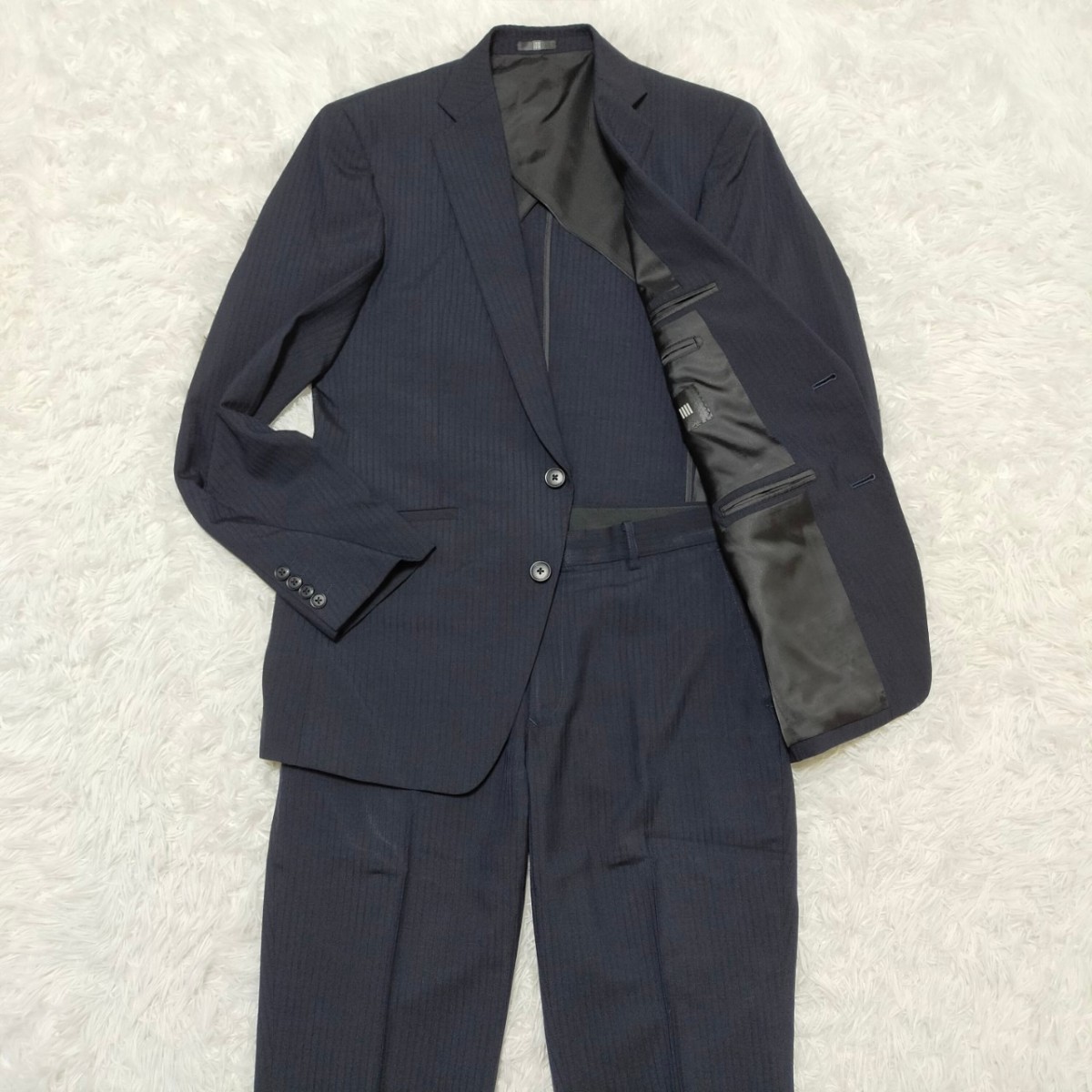 SUIT SELECT　スーツセレクト　セットアップ　パンツスーツ　メンズ　ネイビー　L　ストライプ　冠婚葬祭　スーツ　ジャケット　パンツ