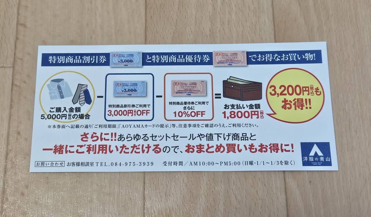 洋服の青山 3000円割引券 & 10%割引券 2枚組_画像2