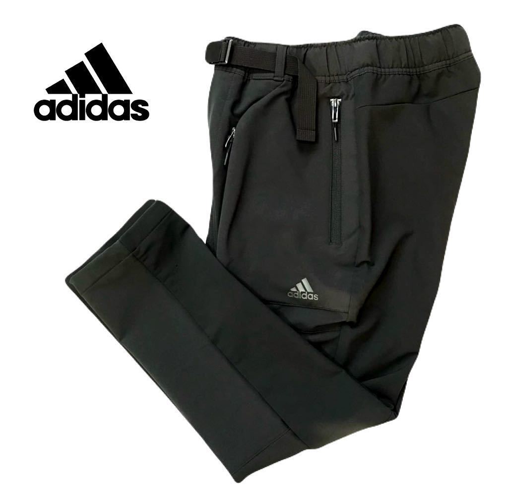 新品【メンズL】黒 ゴルフに最適 定価10659円 厚手 アディダス adidas スポーツウェア テック 起毛ツイル パンツ 防寒 保温 ベルト付_画像1