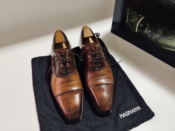 4307】美品6.2万【MAGNANNI / マグナーニ 40 レースアップストレートチップ レザーシューズ トゥシャイン保管】ブラウンの画像5