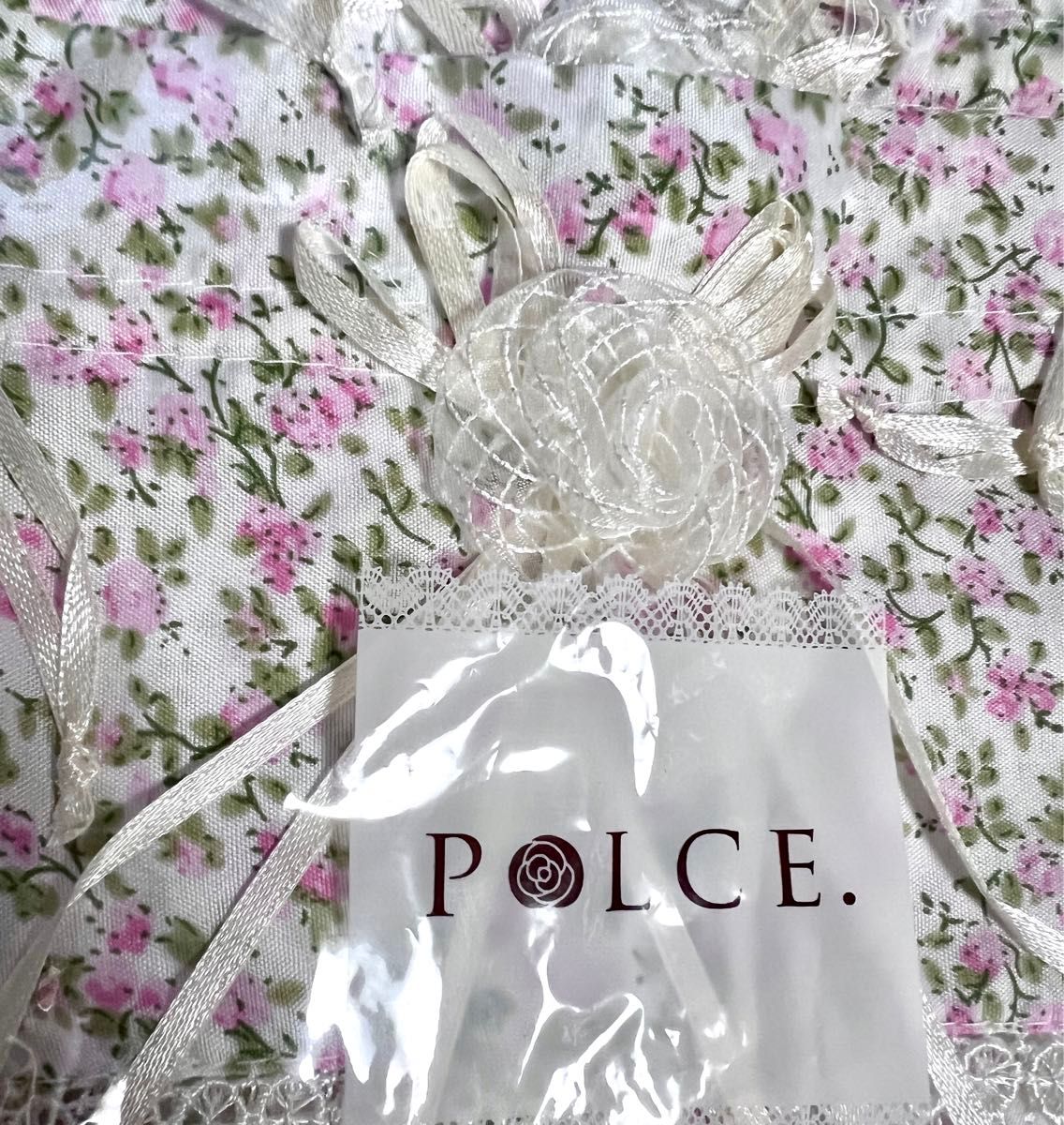 クーポンで300円★ポルチェ POLCE. エレガント巾着ポーチ 2個セット★ローズ装飾付き！サテンリボン、花柄生地 レース仕立て