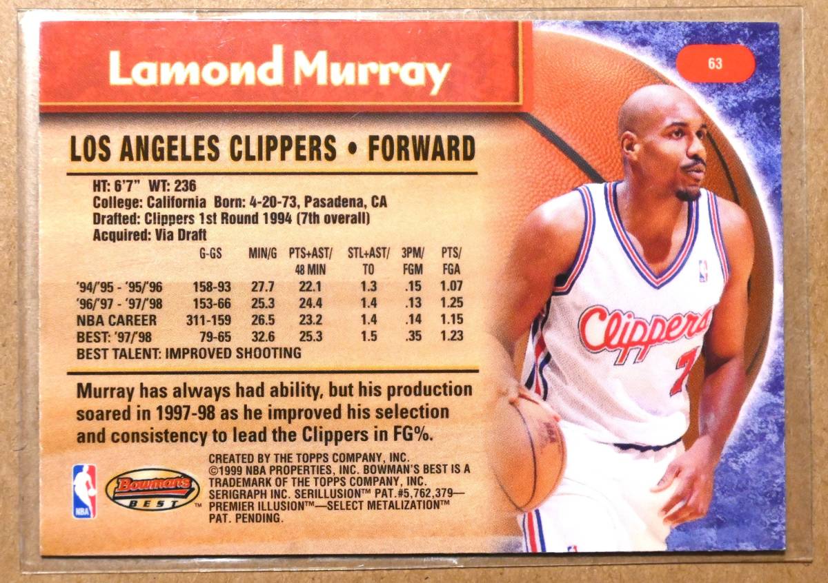 Lamond Murray (ラモンド・マレー) 1999-00 BOWMANS BEST トレーディングカード 【NBA ロサンゼルス・クリッパーズ Los Angeles Clippers】_画像2