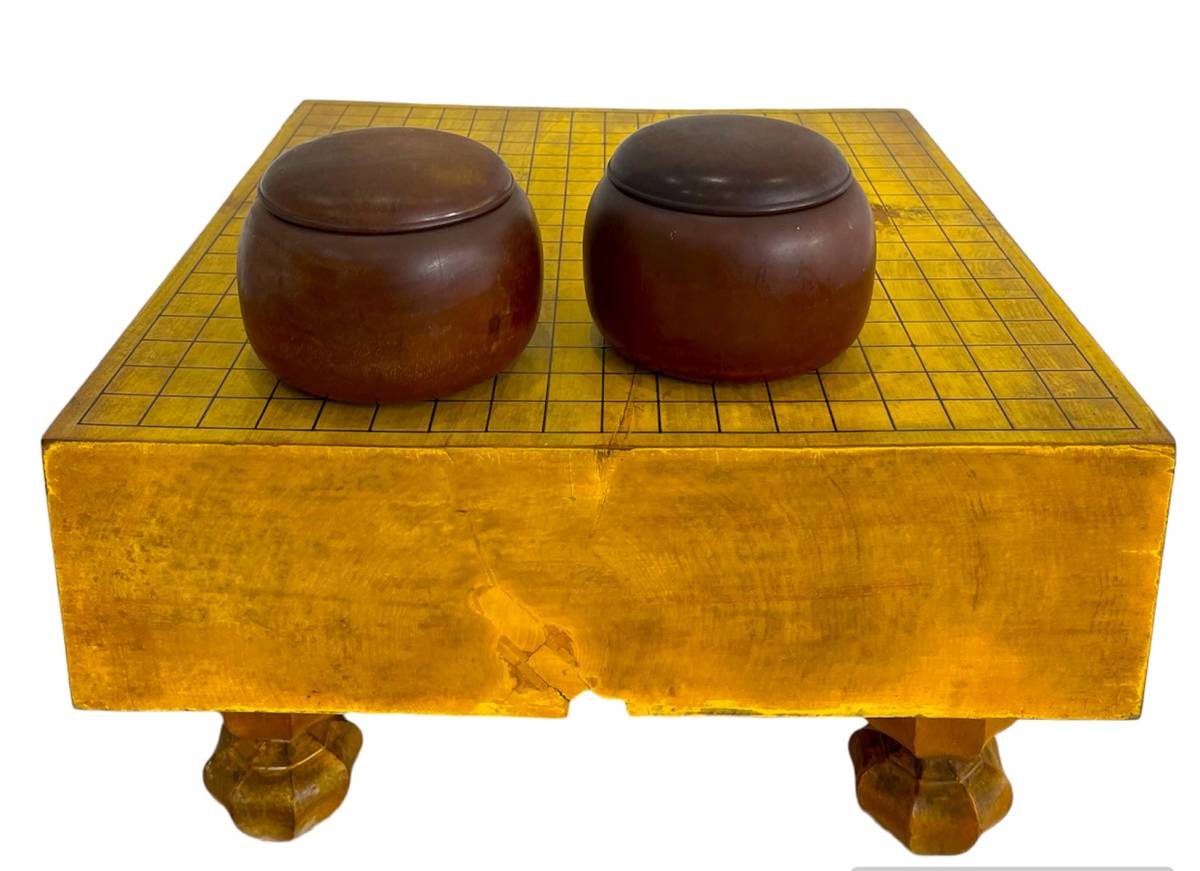 中古　囲碁盤　碁石セット　高級囲碁セット　脚付　木製　蛤碁石/2671-27_画像1