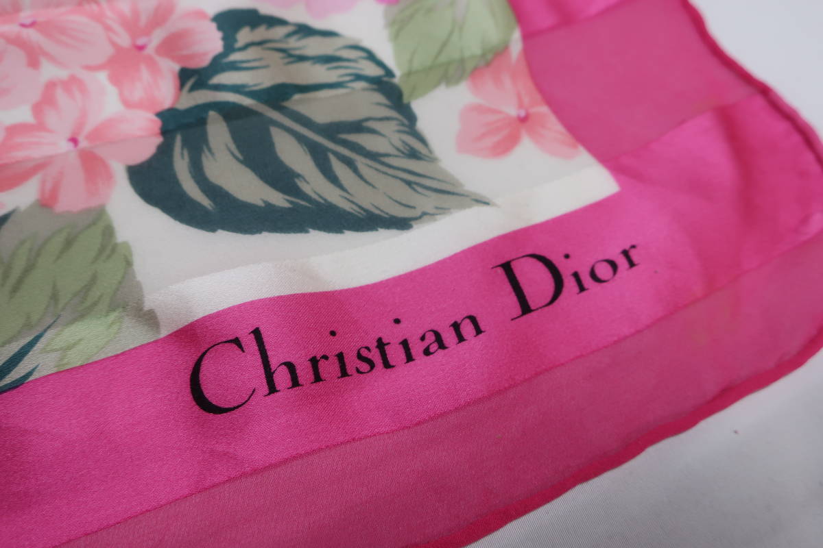 ★パケット発送/同梱不可【S送400円】 894 Christian Dior クリスチャンディオール スカーフ ストール シルク100% 花柄 ピンクの画像2