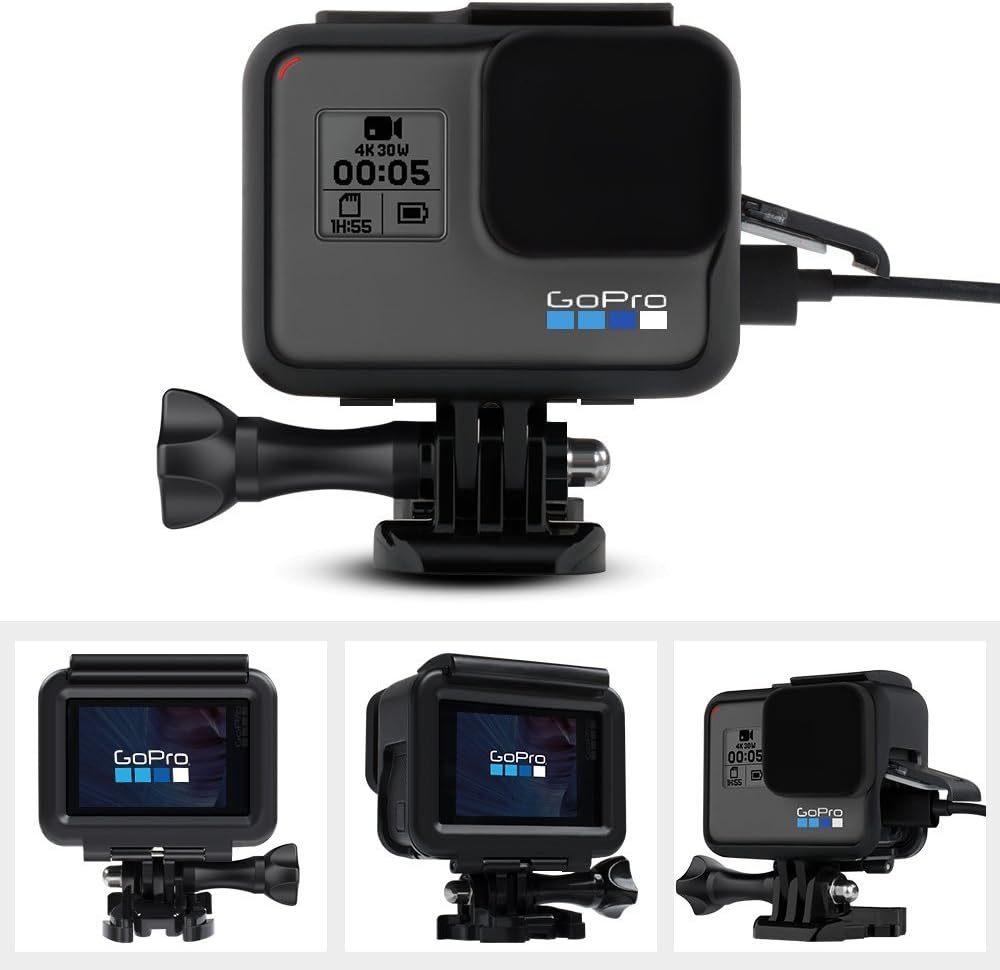 マウントを外さない状態でも充電が可能 GoPro HERO 5/6/7 互換 保護フレーム＆シリコンレンズカバー カメラ保護カバー ブラックの画像3