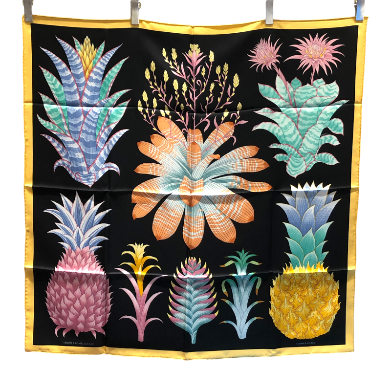 エルメス HERMES カレ90 INDEX BROMELIACEAE マルチカラー シルク スカーフ レディース 中古