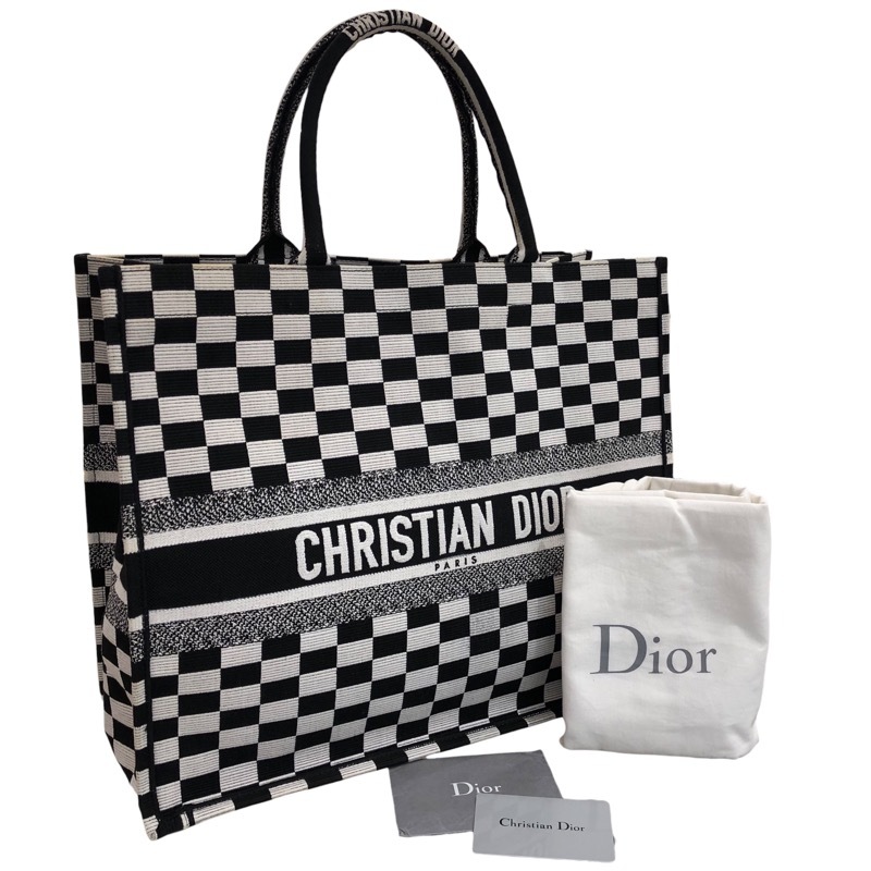クリスチャン・ディオール Christian Dior ブックトート ラージ M12862RIQ ブラック・ホワイト キャンバス トートバッグ レディース 中古_画像7