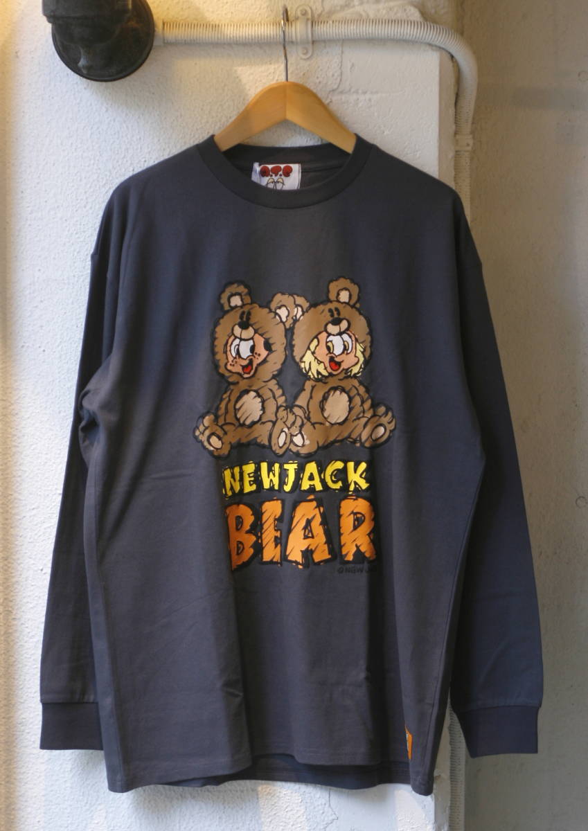 a.t.c× new jack,ニュージャック,ロンTee,BEAR, L,チャコール_画像1