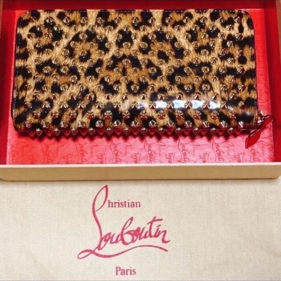  beautiful goods! Christian Louboutin panel to-ne leopard print studs Zippy long wallet regular price 10 ten thousand jpy 
