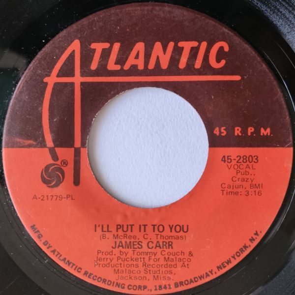 ◎ James Carr【US盤 Soul 7" Single】Hold On / I'll Pull It To You (Atlantic 2803) 1971年 / Southern Soul / Deep Soul_画像1