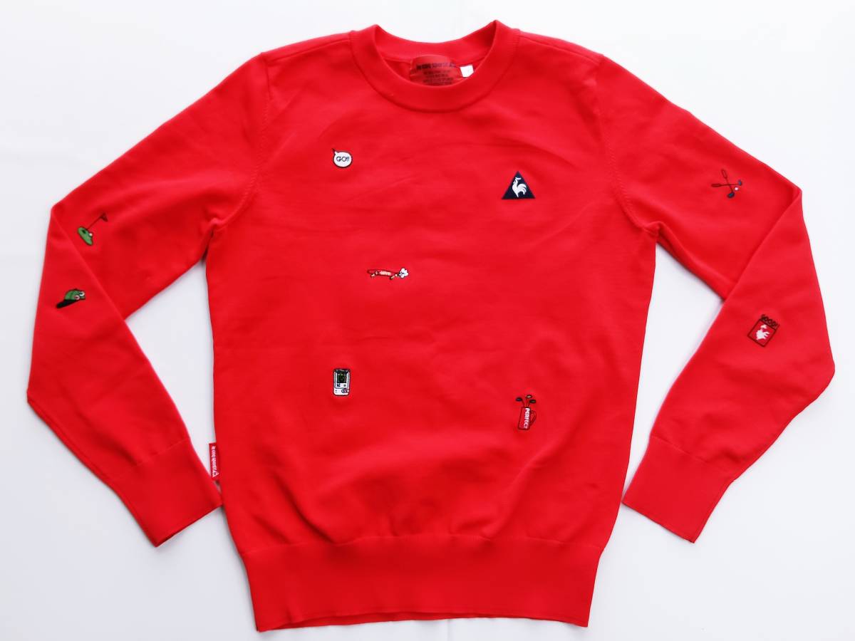 極美品！高品質！le coq GOLF ルコックゴルフ 薄手 ロゴ刺繍 ゴルフセーター(赤S-M相当)_画像1