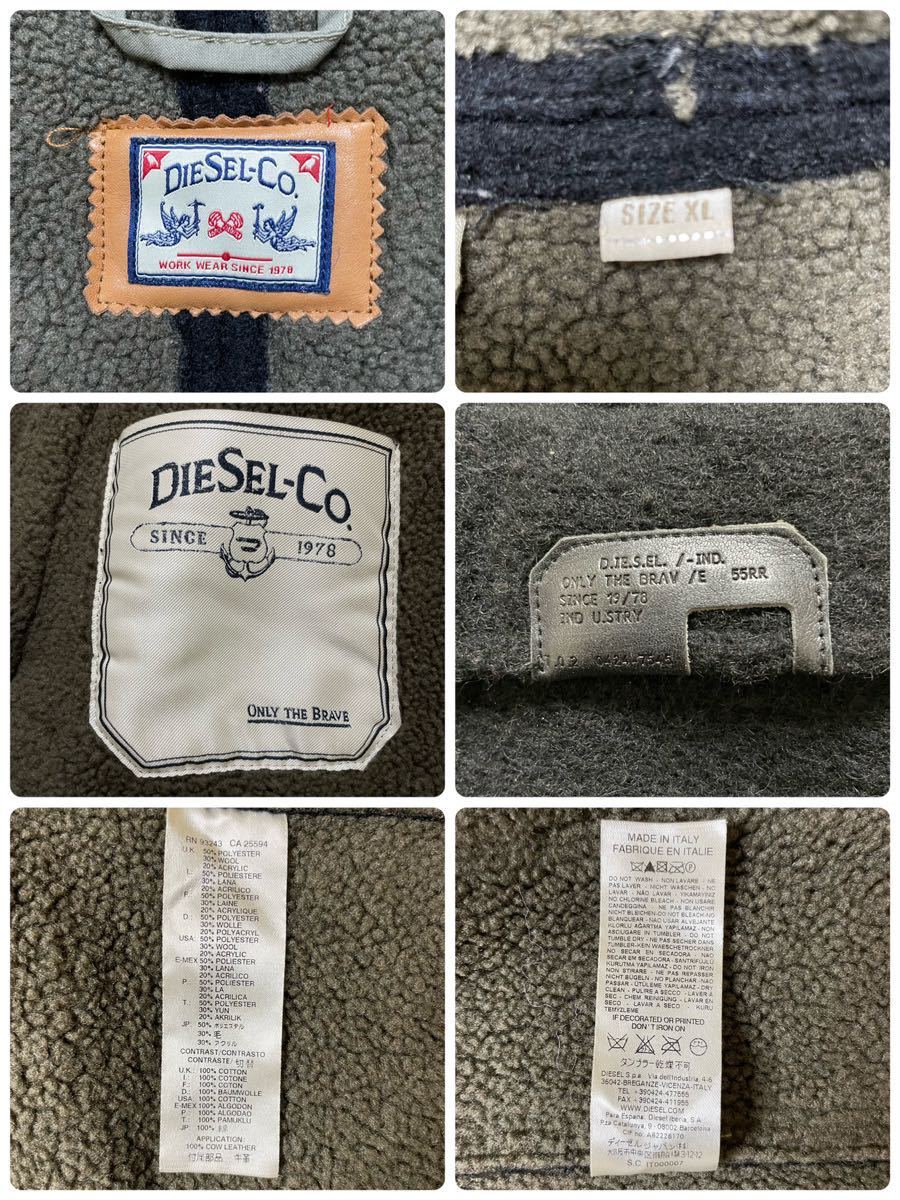 【希少!XLサイズ】DIESEL ディーゼル 圧縮ニット ダッフルコート 裏地ボアフリース トグル 牛革ボタン ブラック ダブルジップ ジャケット_画像8