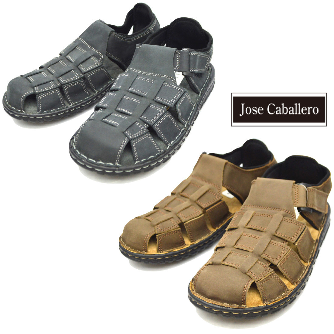 ▲jose caballero ジョセカバレロ カメサンダル 738 本革 レザー メンズ ブラウン Brown 茶 M[25.0cm～25.5cm] (0910010490-br-M)_画像1